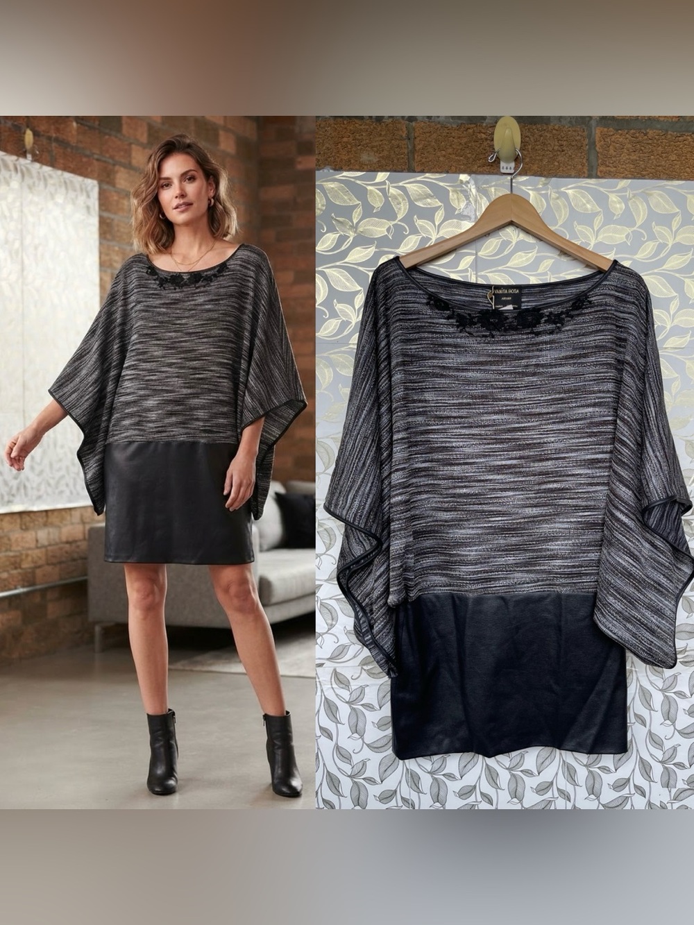 Vanita Rosa Quiet Luxury Metallic Knit Open Sleeve Dress Miso-Grey L